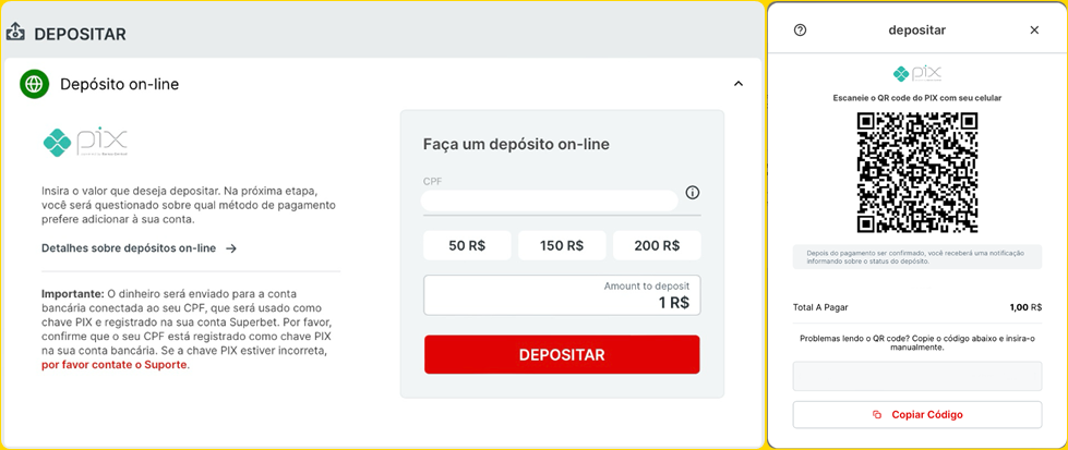 deposito de 1 real na Superbet