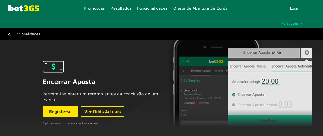 Cash out no Bet365