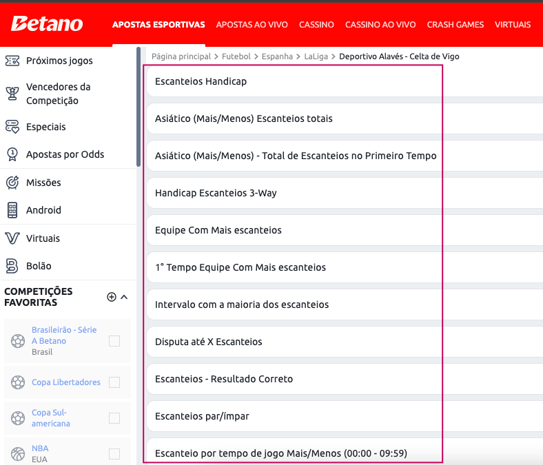 Outros tipos de apostas em escanteios