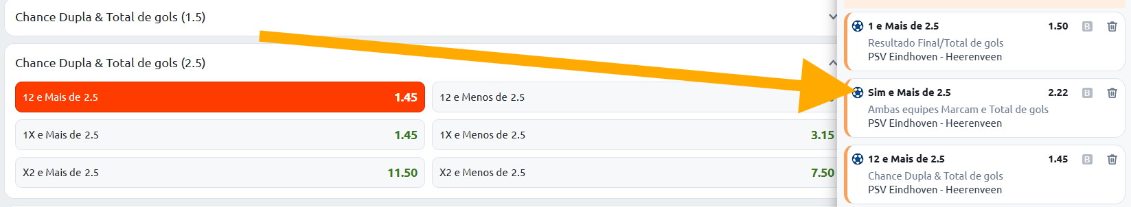 Tipos de apostas em mais de 2.5 gols