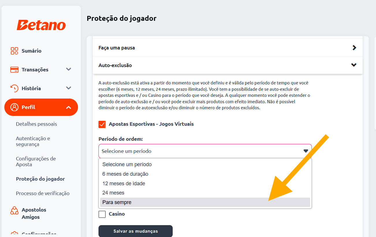 Como excluir permanent uma conta na Betano