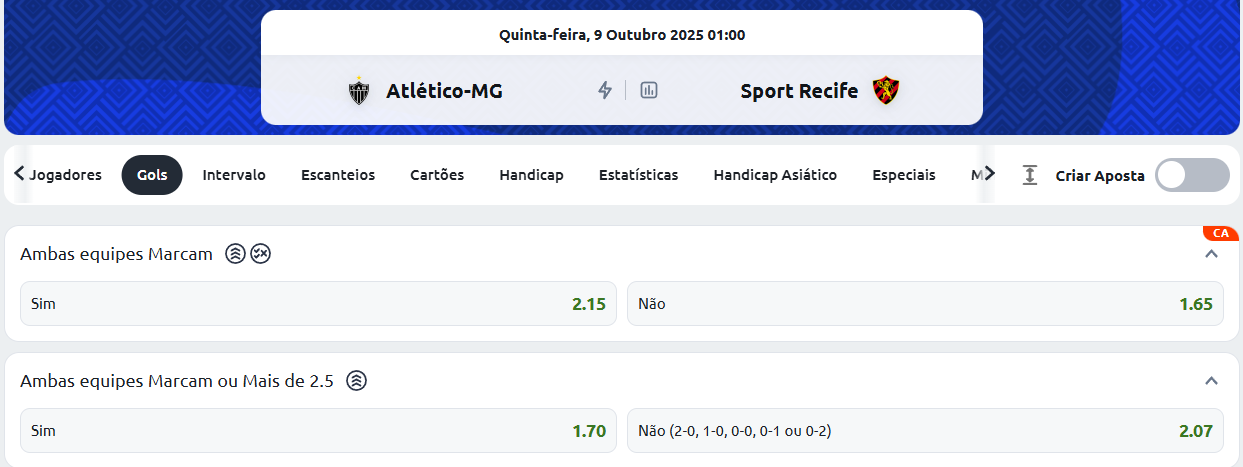 Mercados de Apostas Betano