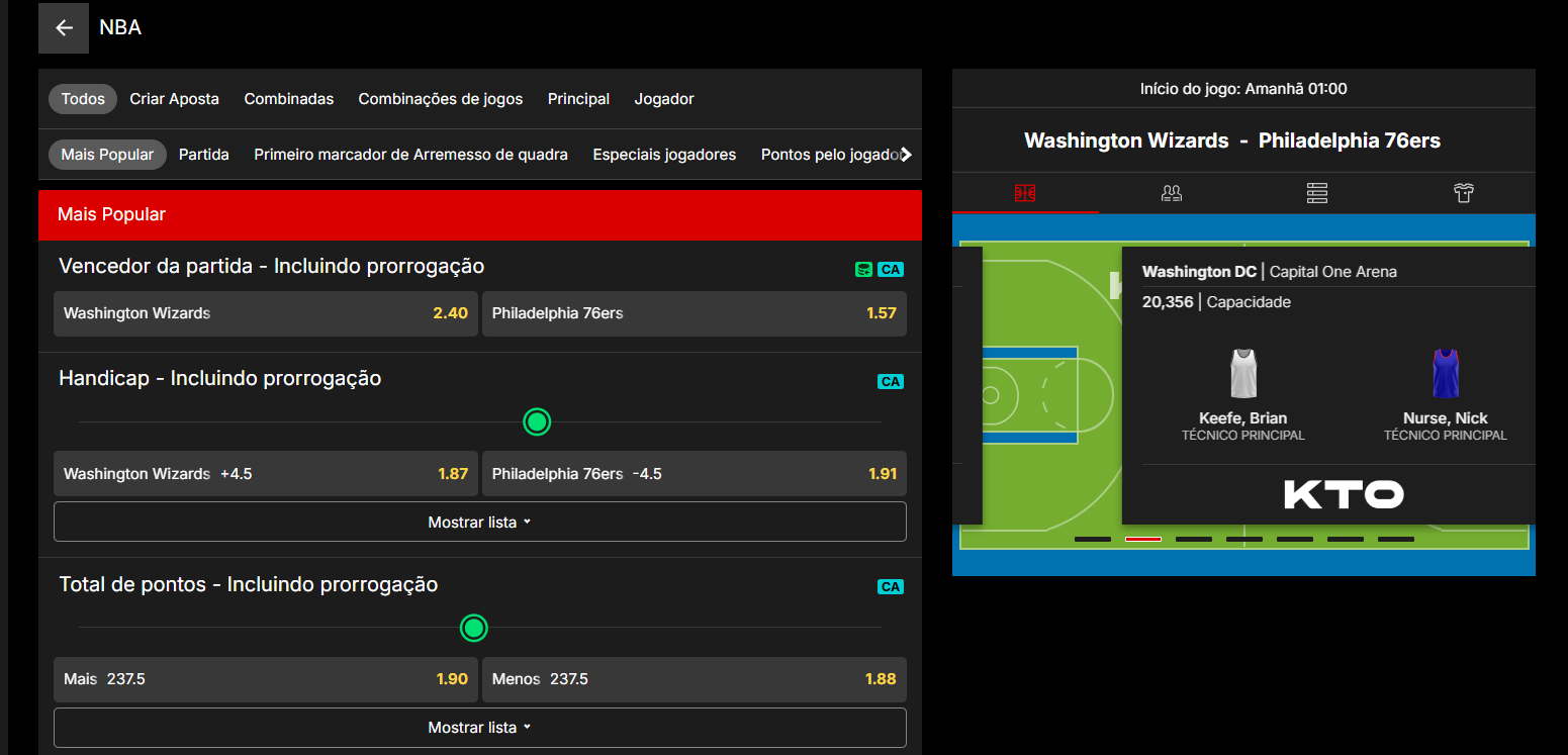 KTO apostas avaliação oferta esportiva de basquete