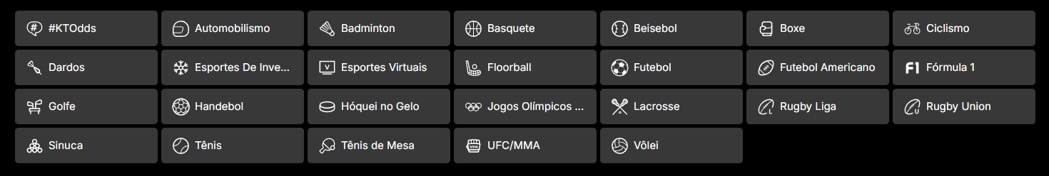 KTO apostas oferta esportiva