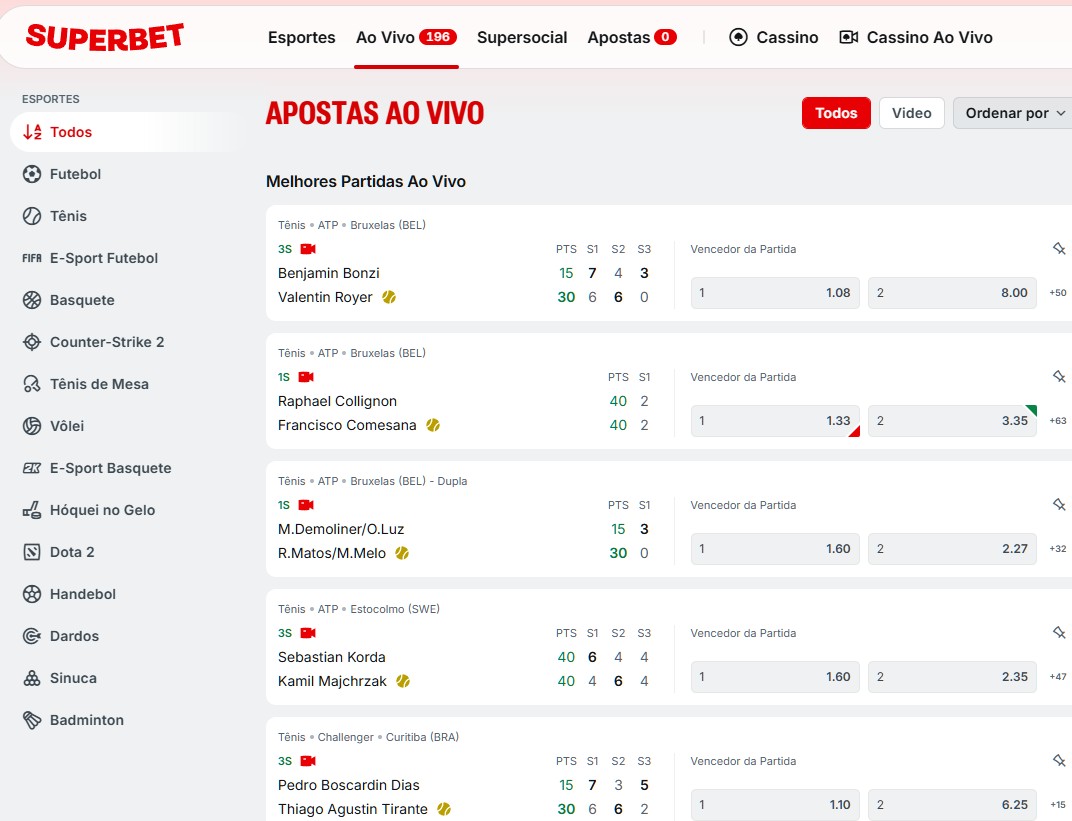 Superbet apostas ao vivo