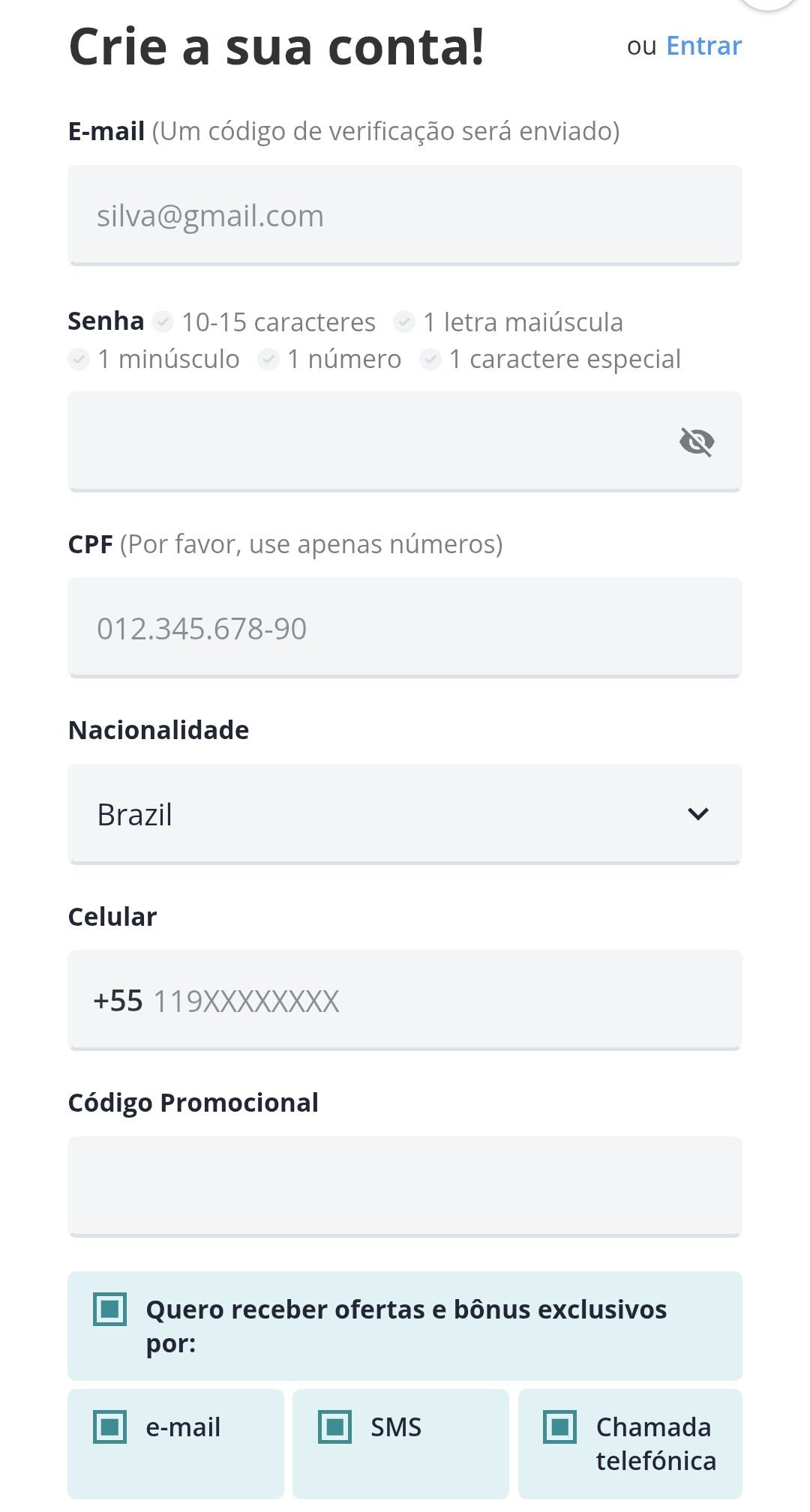 Cadastro no Novibet apk