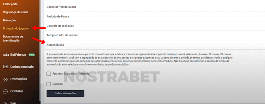 Autoexcluir no betano