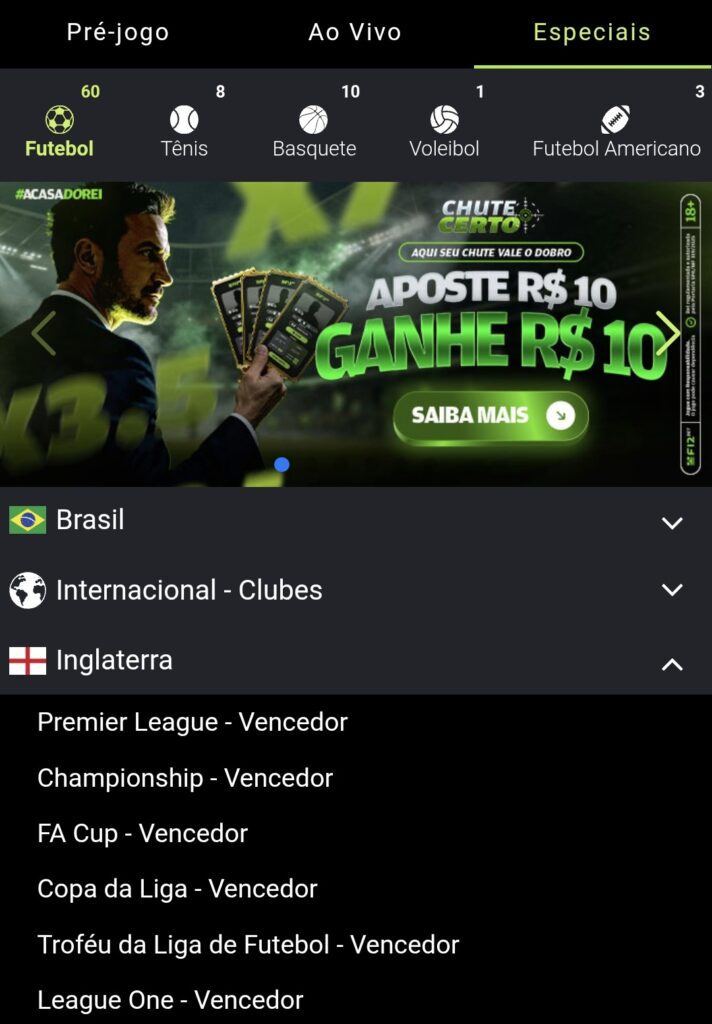 Apostas especiais F12