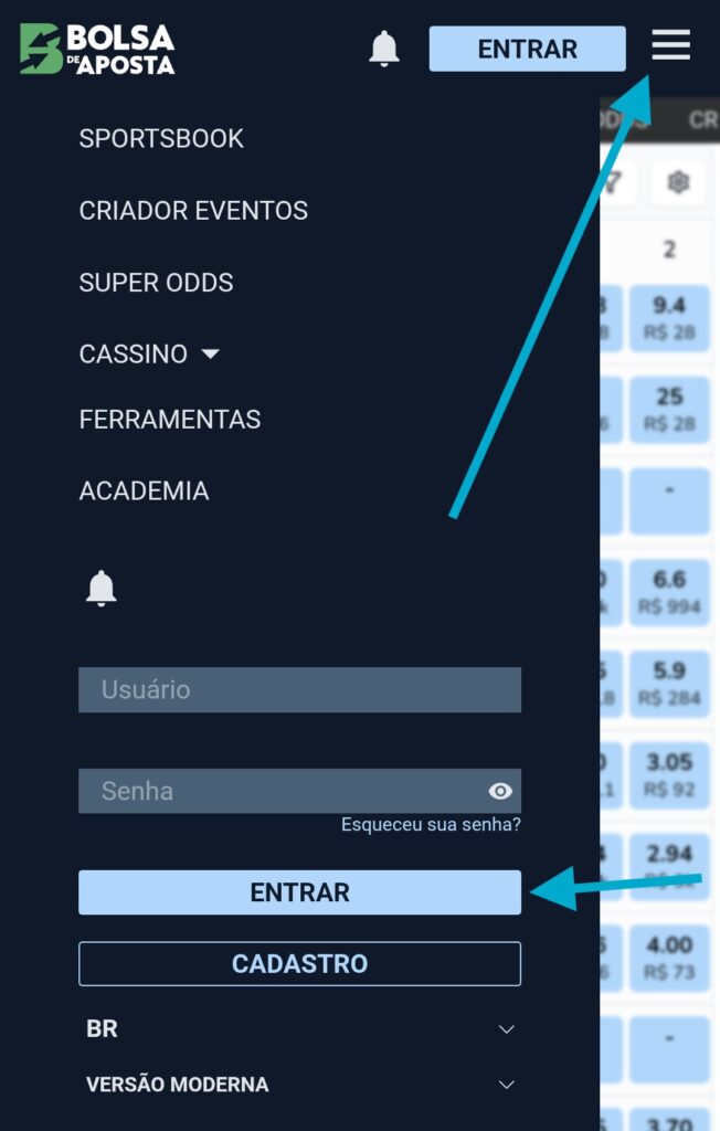Bolsa de aposta cadastro