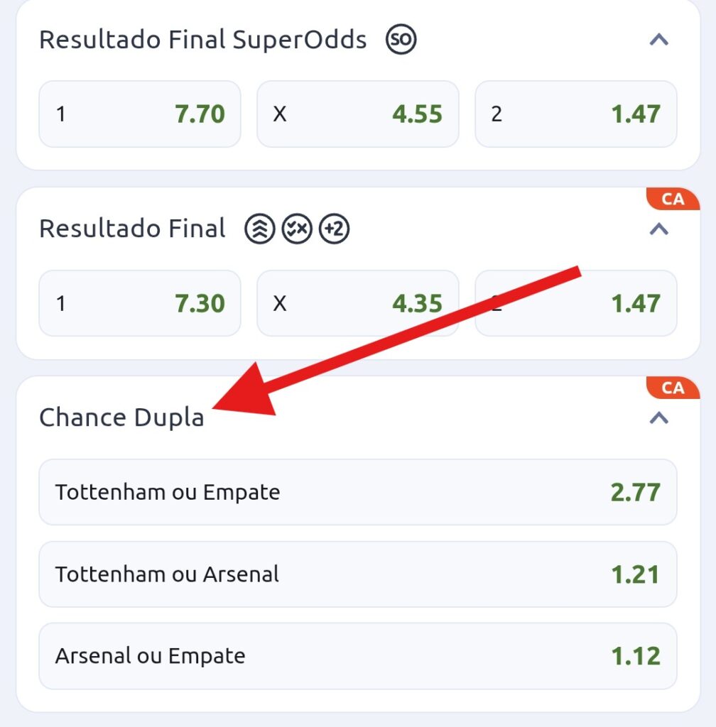 Chance dupla na Betano