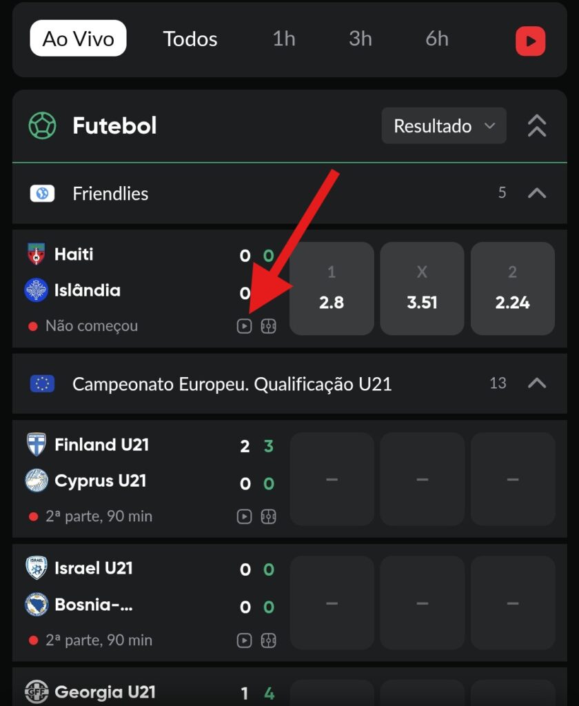 Streaming ao vivo no aplicativo Betboom